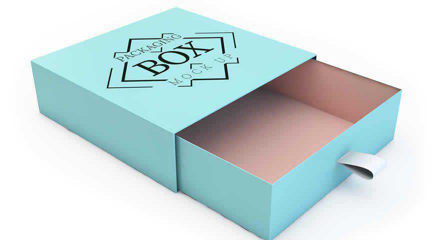 Blue Box with Sliding Drawer Photoshop PSD Mockup Template