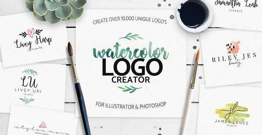 Watercolor logo creator kit template