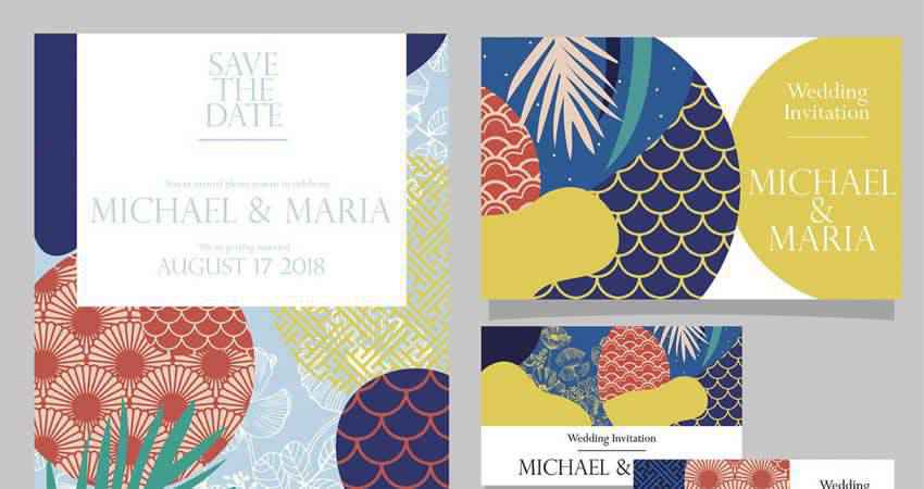 Japanese Style Wedding Invitation Vector Template AI SVG