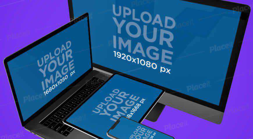 Four Different Apple Devices Photoshop PSD Mockup Template