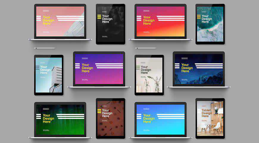 Laptop Tablet Grid Photoshop PSD Mockup Template