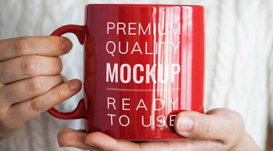 Person Holding Red Mug Photoshop PSD Mockup Template