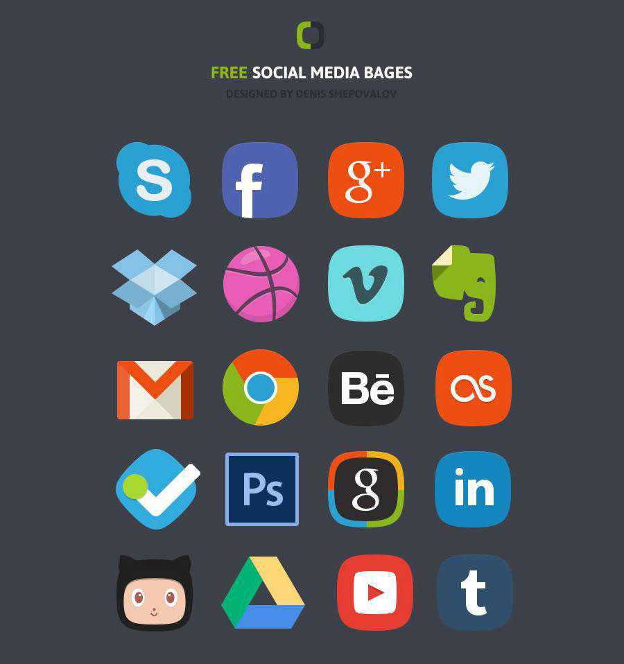 Social Media badges Icon set Freebie Preview