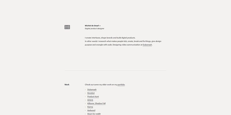 Michiel de Graaf ultra minimal web design